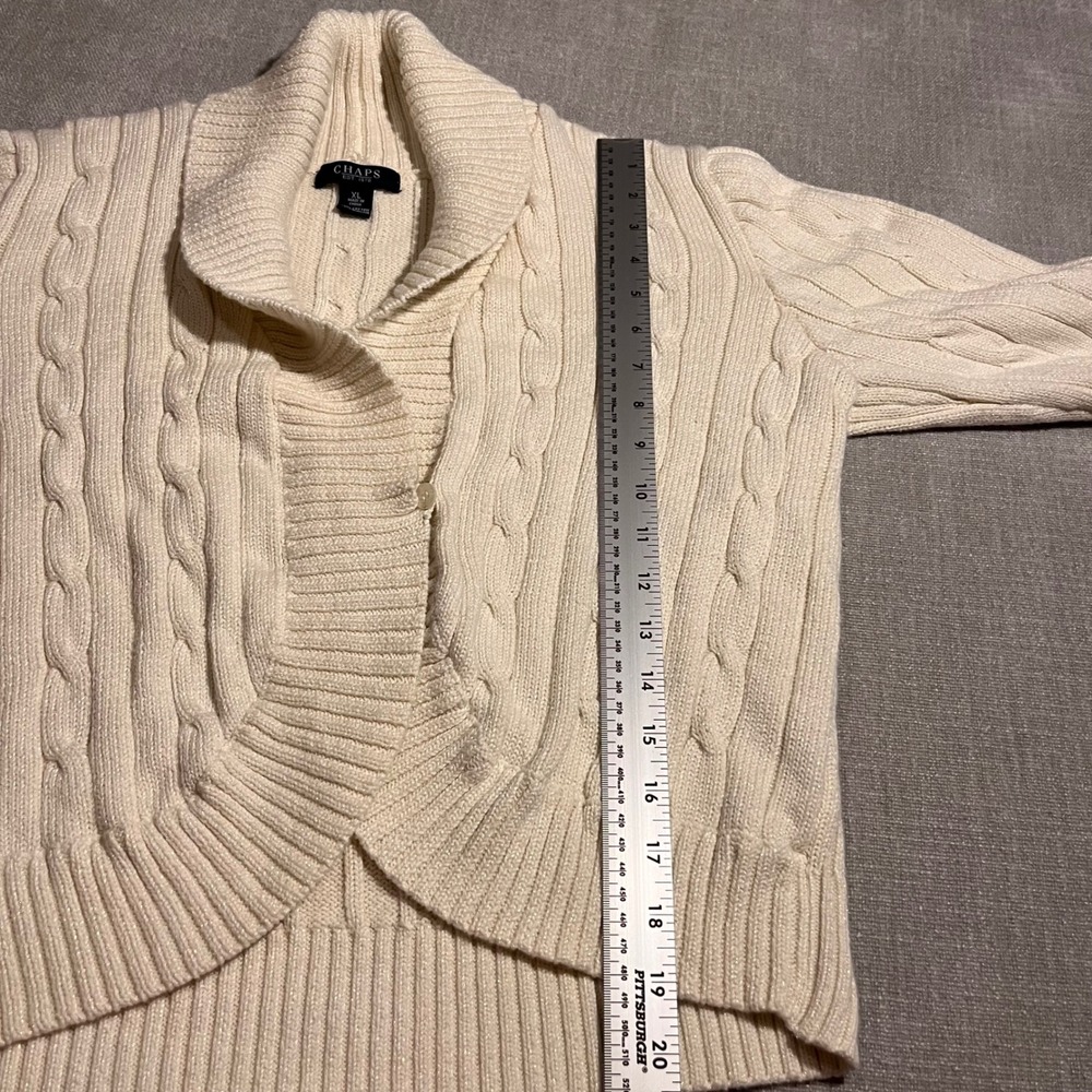 Chaps Cable Knit Shawl Collar Cardigan Cream XL Cotton Polyester Sparkle - Picture 8 of 8